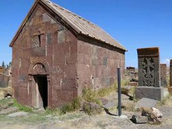Noratus (Noraduz) cemetery, Sevan lake, tombstones and khatchkars in the cemetery Stock Footage