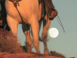 MS ZO Women Riding Horses through Majestic Red Rock Mountains with full moon / Telluride, Colorado, United States  Stock Footage
