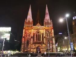 Night scenery of light show at St. Paul's Cathedral Stock Footage