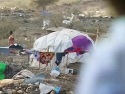 MS Shot of tents and laundry / Djibouti Stock Footage