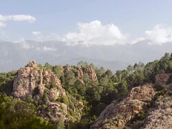 WS View of fantastic rock landscape of Calanche of Piana, UNESCO World Heritage Site / Porto, Corsica, France Stock Footage