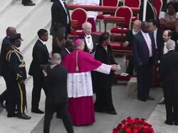 Robert Mugabe, Grace Mugabe, Georg Ganswein at Pope John Paul II And Pope John XXIII Are Declared Saints During A Vatican Mass at St. Peter's Square on April 27, 2014 in Vatican City, Vatican. Stock Footage