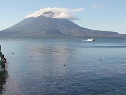 MS Shot of Atitlan Lake with boat / Atitlan, Guatemala Stock Footage