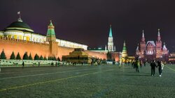 The Kremlin in Red Square, illuminated at night, Moscow, Russia - Time lapse Stock Footage