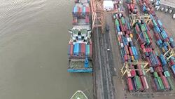 Aerial Flying low over large commercial Stock Footage