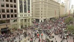 A crowd disperses at the conclusion of the World Series Parade on Market Street in San Francisco, California. Stock Footage