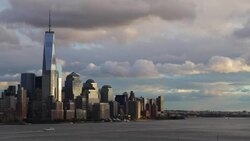 One World Trade Center and Downtown Manhattan across the Hudson River, New York, Manhattan, United States of America Stock Footage