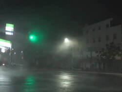 Strong Hurricane Winds Rip Through City At Night Stock Footage