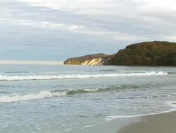 chalk-cliff RÃ¼gen, beach in the foreground (Germany) + Audio Stock Footage