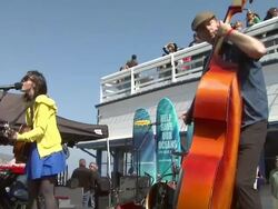 EVENT CAPSULE REPORTER/CHYRON: Matthew McConaughey at MaliBLUE Festival, Sponsored by Emergen-C and Surfrider, Malibu, CA, 4/26/09 Stock Footage