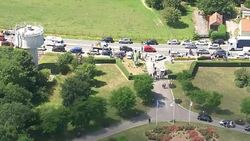 Aerials of refugees and freight traffic in Calais News Clip