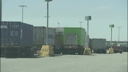 Shipping containers fill a container terminal in Los Angeles. Stock Footage