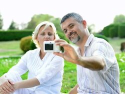 Smiling people taking a photo Stock Footage