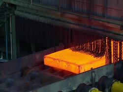 CU ZO PAN Shot of making process steel, molten steel bar at end of production / Gwangyang, Jeollanamdo, South Korea Stock Footage
