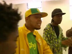 MS PAN Group of men rapping and dancing together in  small room  AUDIO / San Francisco, United States Stock Footage