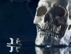 HD Super Slow-Mo: Skull Smoking A Cigarette Stock Footage