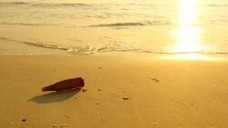 Garbage Pollutions on Dirty Beach at Sunset Stock Footage