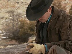 CU Cowboy making a cell phone call / Shell, Wyoming, United States Stock Footage