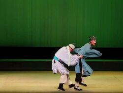 MS TS Actor performing qinqiang opera in theater, qinqiang is representative folk opera of northwest china AUDIO / xi'an, shaanxi, china Stock Footage