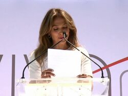 SPEECH - Jennifer Lopez thanks the crowd in Spanish then in English for attending the grand opening of this store at  Viva Movil by Jennifer Lopez Celebrates Flagship Store in Brooklyn, NY Stock Footage