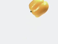 MS SLO MO Yellow capsicum falling on floor against white background / Vieux Pont, Normandy, France  Stock Footage