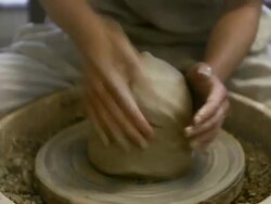 MS Shot of Potters of women are put in clay potter's wheel / Kyoto, Japan Stock Footage