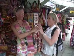 MS Two women at street market, Bangkok, Thailand Stock Footage