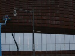 MS Two man working at Barclays Center / New York, United States Stock Footage