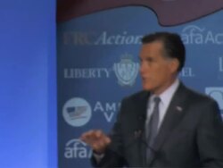 WS Mitt Romney candidate of  Republican Party  speaking about recession on stage at  Values Voters Summit Audio / Washington, DC, United States Stock Footage