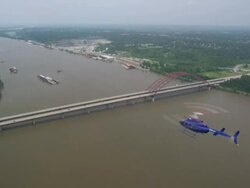 AERIAL WS TS Helicopter moving over Mississippi river / St Louis, Missouri, United States  Stock Footage