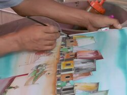 CU ZO Hertiage City local artist painting with oil on canvas / Malacca, Malaysia Stock Footage
