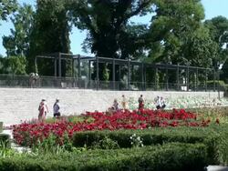 MS People roaming in national garden exhibition / Koblenz, Rhineland-Palatinate, Germany Stock Footage