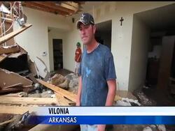 Residents of Vilonia, Arkansas are picking up what's left after a tornado ripped through the town Monday, killing four people. A local judge says the tornado tore through an area 3 miles wide and 15 miles long. News Clip