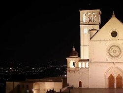 WS Sacro Convento Saint Francis Upper Basilica at night / Assisi, Umbria, Italy Stock Footage
