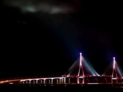 WS T/L View of night scenery of incheon bridge / Incheon, South Korea Stock Footage