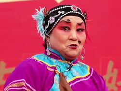  CU Chinese folk artists performing traditional opera at temple fair to celebrate chinese spring festival  AUDIO  / xi'an, shaanxi, china Stock Footage