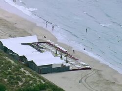 WS AERIAL View of Hotel on beach at Carnon Plage / Languedoc Roussillon, France Stock Footage
