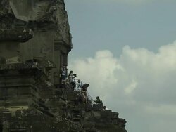 Pull Back Shot Angkor Wat Tower Siem Reap Cambodia Stock Footage