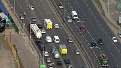 Ambulance convoy carrying British military health worker with ebola News Clip