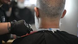 brutal barber clipper mows bearded adult senior hipster Stock Footage