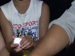 Family sat eating dinner on ground News Clip