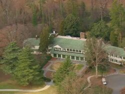 MS AERIAL Shot of Reynolda Mile Mansion / North Carolina, United States Stock Footage