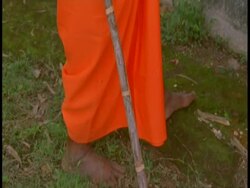 CU tilt up Hindu priest outside Temple, India Stock Footage
