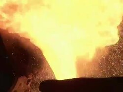 CU Hot raw steel coming out from steel oven / Bous, Saarland, Germany                                                Stock Footage