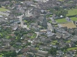 MS AERIAL church in Town / Aquitaine, France  Stock Footage