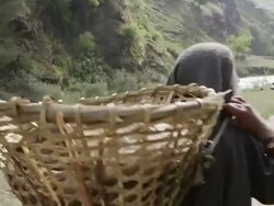MS POV Collectors of sex herb walking to mountain / Durma, Banke District, Nepal Stock Footage