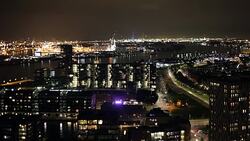 Rotterdam Skyline at night Stock Footage