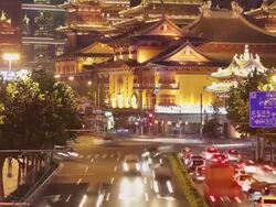 MS T/L View of rush hour traffic in Jingan District at night / Shanghai,  China Stock Footage