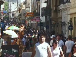 WS View of Chaotic Pedestrian Street / Buenos Aires, Argentina Stock Footage