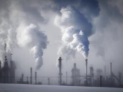 Oil refinery emitting green house gases Stock Footage